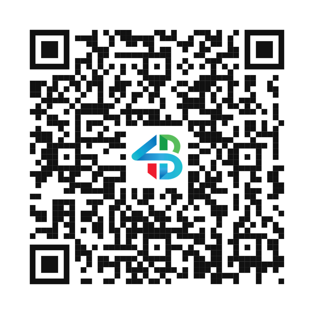 The QR code made in this example: black modules on white with the 4Brains logo in the centre. It opens https://4brainslabs.com/guides/qr-code-size-print-scan-distance/